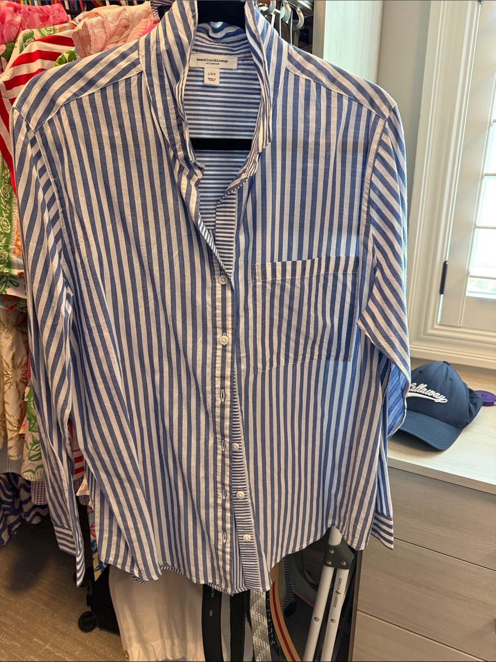 beachlunchlounge Blue and White Vertical Stripe Button-Down Shirt
